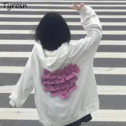 With Hat Hoodies Women Patch Designs Streetwear Harajuku Printing Sweatshirts Femme Casual Front Pockets Korean Fashion Friend