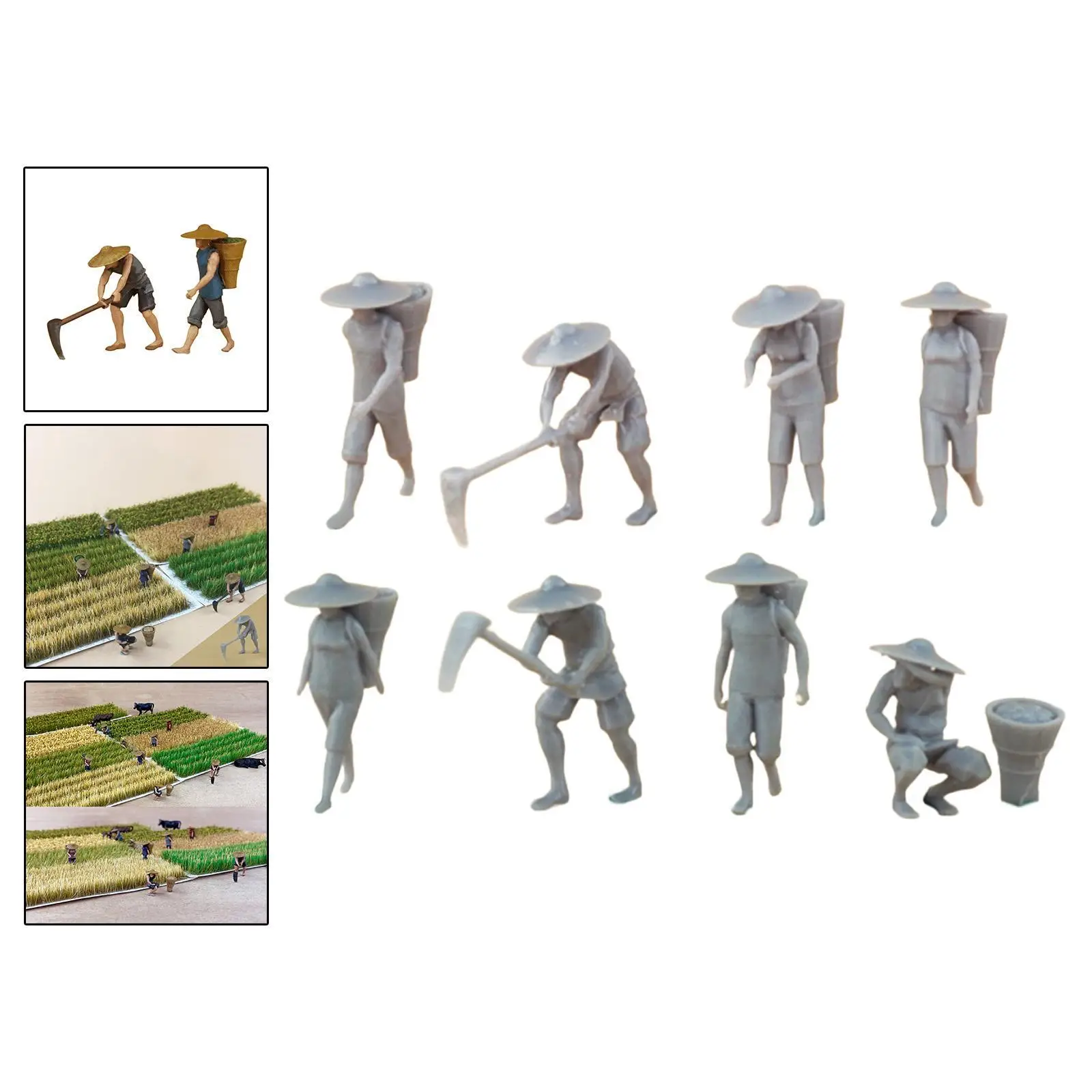 8Pcs 1/87 Figurine dell'agricoltore modello resina scena fai da te modello di personaggio tavolo di sabbia