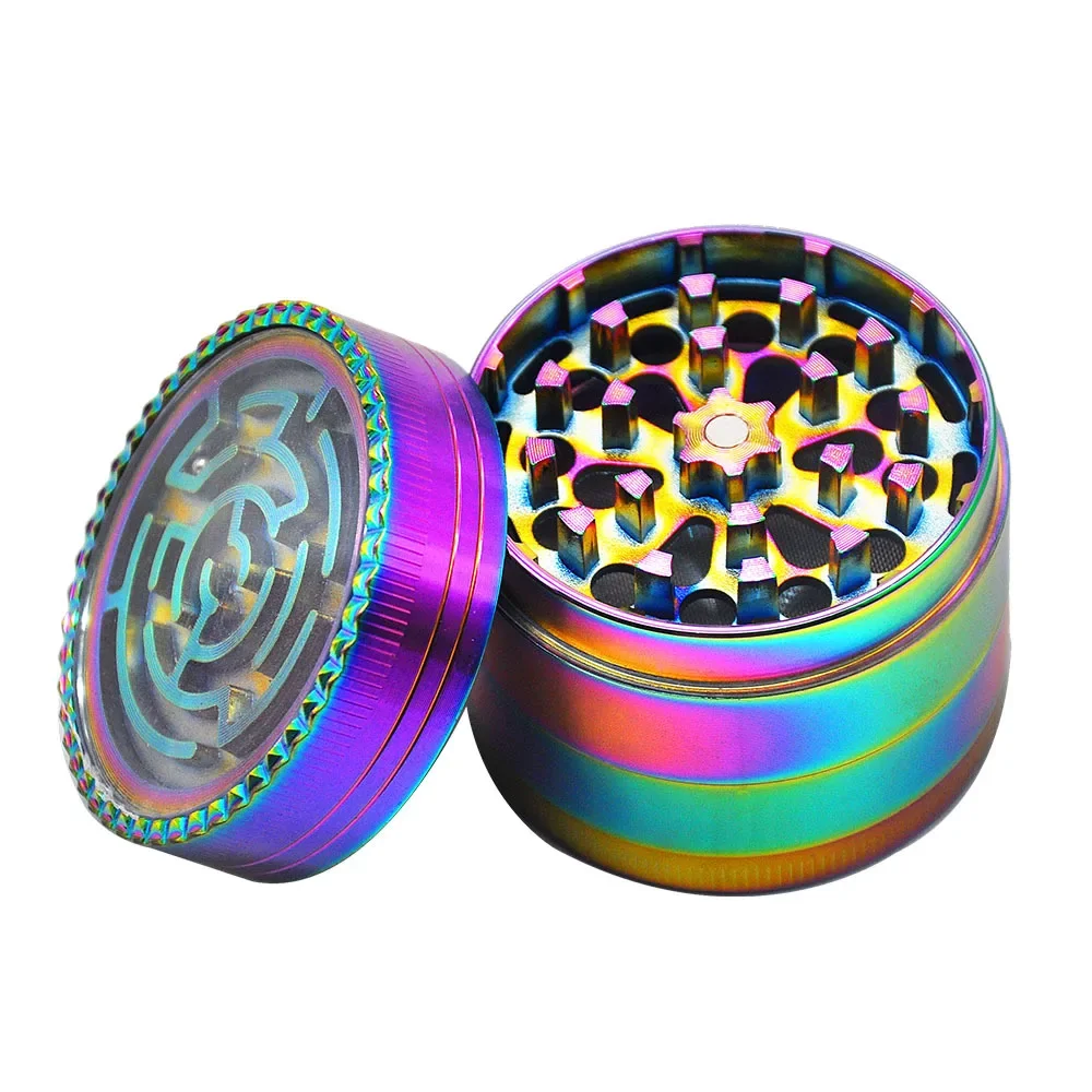 Maze Tobacco Herb Grinder 4 Layers Rainbow Color 52mm 63mm Smoking Metal Kitchen Spice Grinders Gadgets