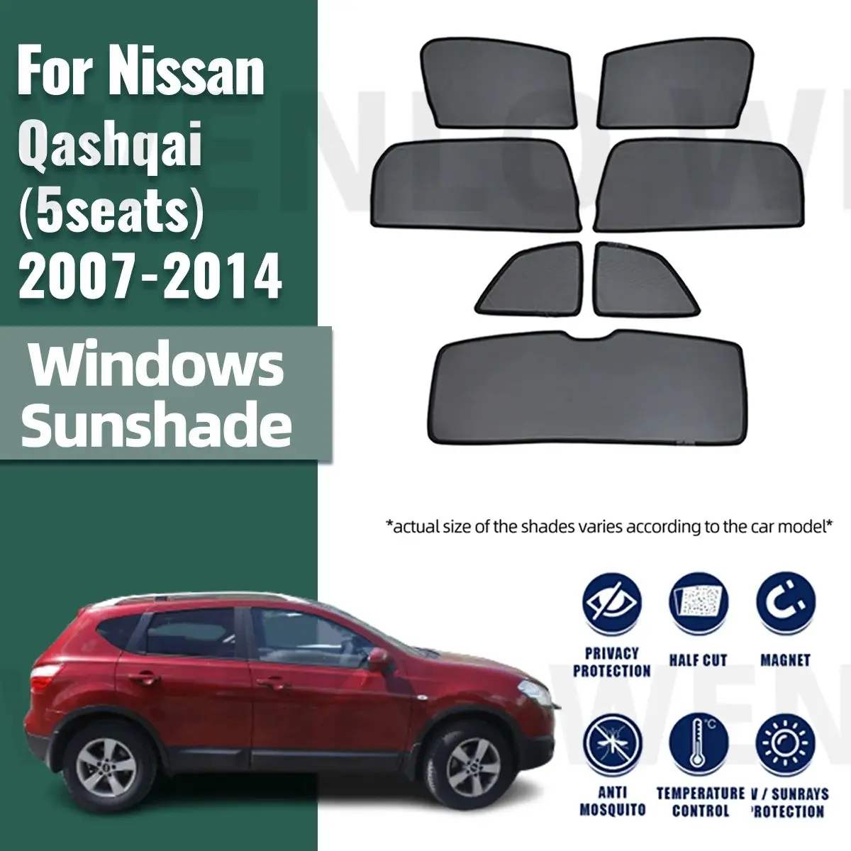 

For Nissan QASHQAI J10 Dualis 2007-2014 Magnetic Car Sunshade Shield Front Windshield Frame Curtain Rear Side Window Sun Shades