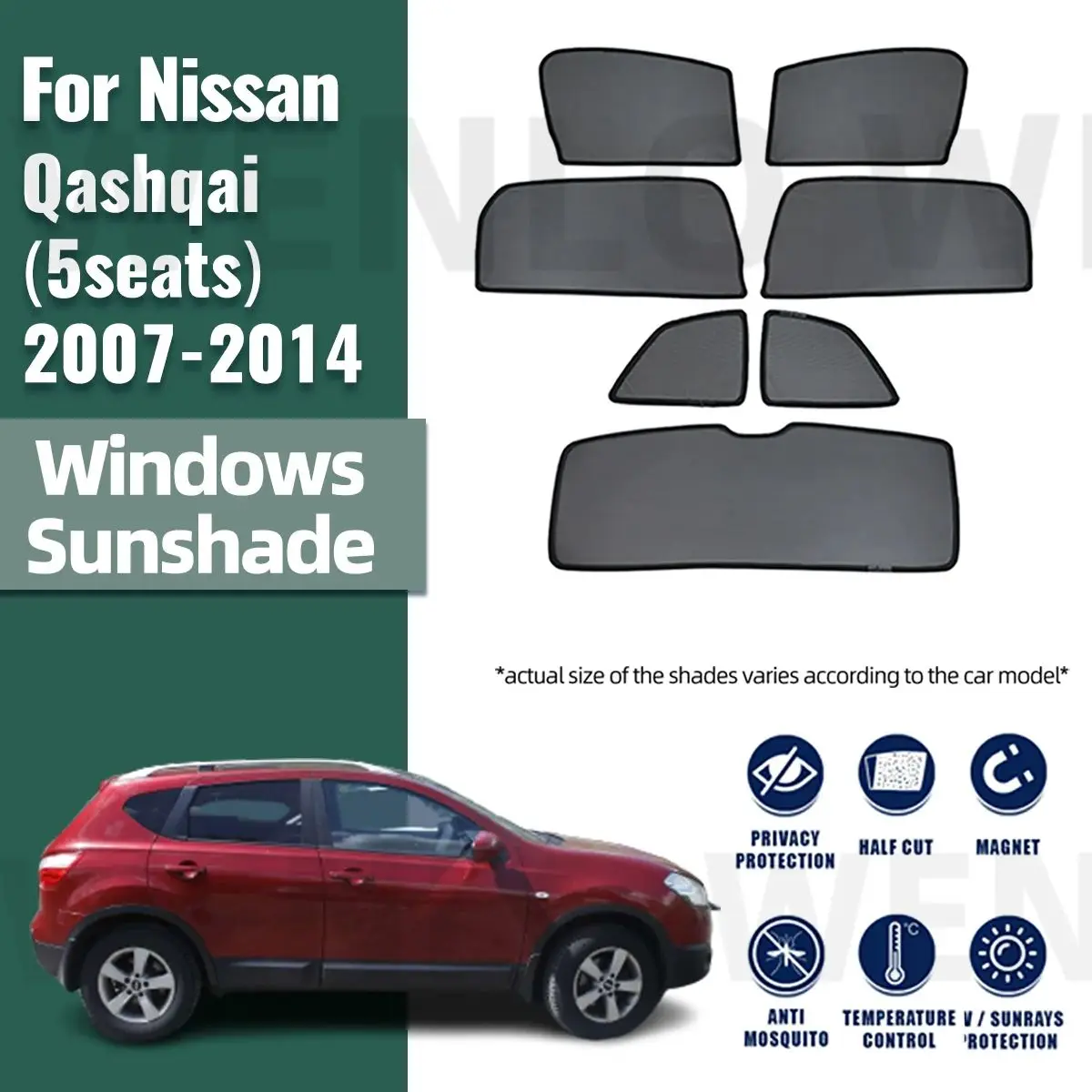 Dla Nissan QASHQAI J10 Dualis 2007-2014 Magnetyczna samochodowa osłona przeciwsłoneczna Osłona przedniej szyby Zasłona tylnego okna bocznego Osłony przeciwsłoneczne