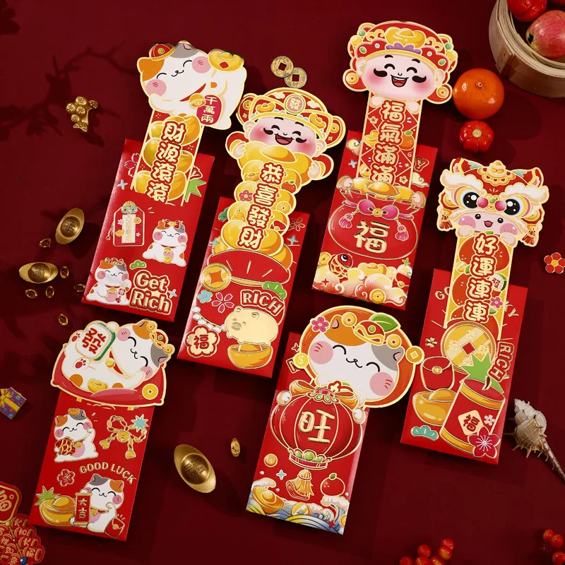 6Pcs Drawing Red Packet Cartoon Creative Chinese New Year of the Snake Cute Spring Festival Good Luck Pressure Package