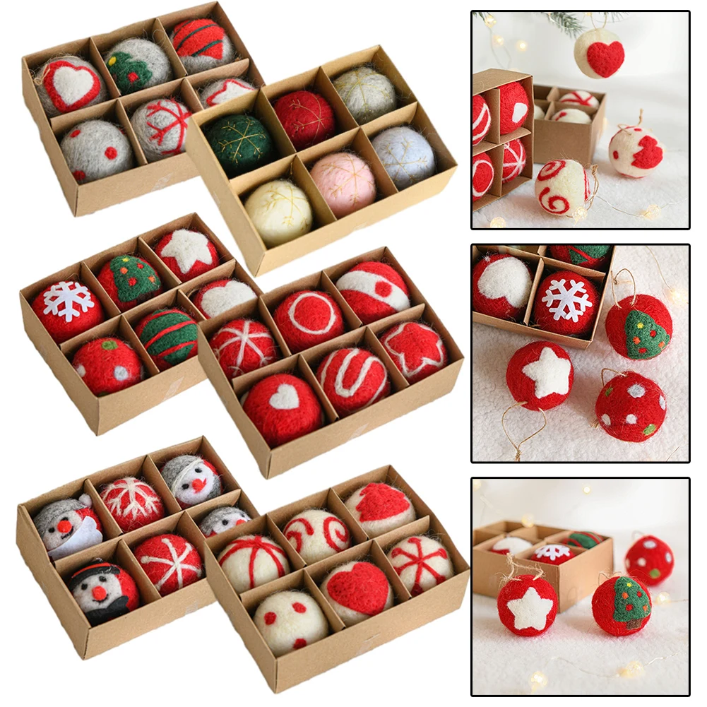 6Pcs Wool Felt Christmas Balls Set for Tree Ornaments Unique For Holiday Decorations for Parties and Festivities