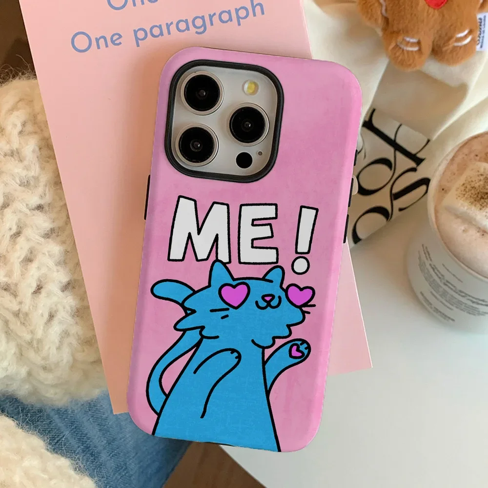 Funny Love Pink Cat Phone Case for IPHONE 16 15PRO MAX 14 13 12 11 PRO 14 Plus XR XS Acrylic TPU Two in One Mobile Phone Cases