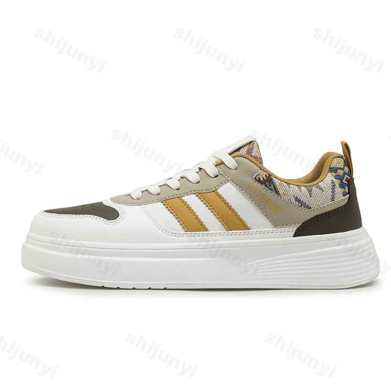 รองเท้าผ้าใบผู้ชาย รุ่นปี 2025 ใหม่ล่าสุด สำหรับฤดูใบไม้ผลิและฤดูใบไม้ร่วง เพิ่มความสูง ผูกเชือกแบบไขว้ สไตล์ลำลอง ใส่เดินเล่นนอกบ้าน กันลื่น สวมใส่สบาย รองเท้าพื้นหนา