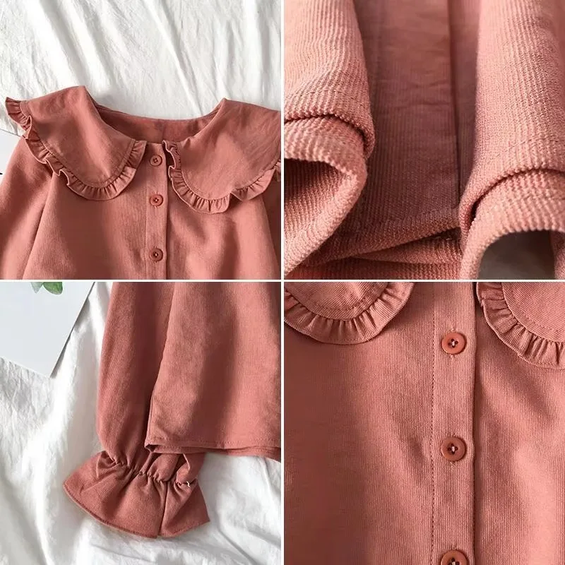 Camisas Mujer JK Mujer Blusas Casual manga acampanada Lolita cuello Peter Pan dulce estilo Preppy elegante Kawaii Simple primavera sólido