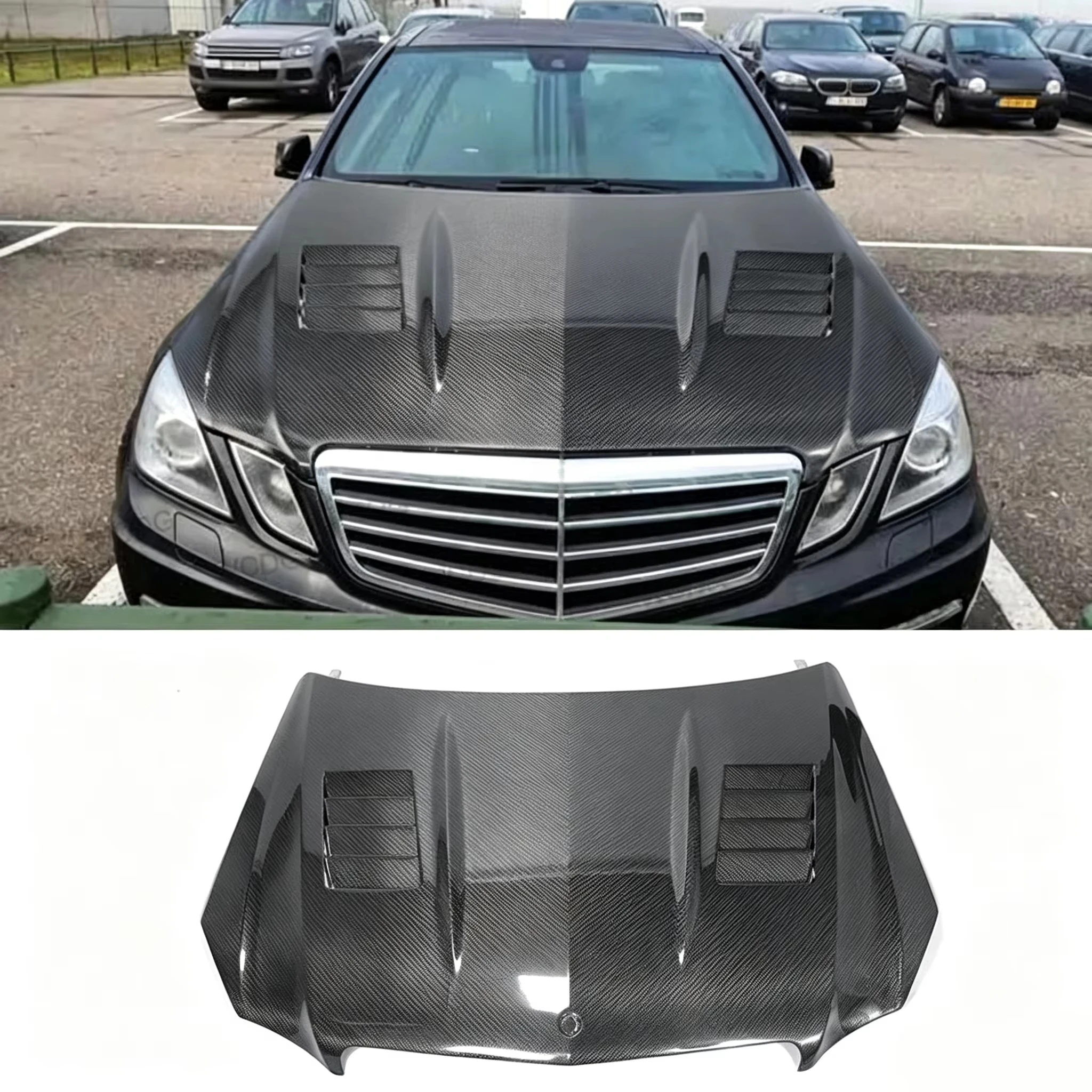 Gloss Carbon Fiber Hood Bonnet With Vents for Mercedes Benz E Class W212 2009-2013 E200 E250 E300 E350 Engine Cover Car Body Kit