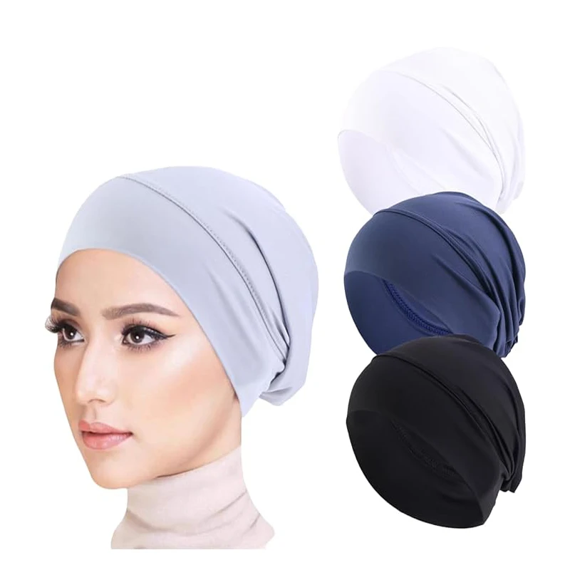 

Women Elastic Turban Ramadan Muslim Hijab Cap Ladies Night Sleep Hat Full Cover Inner Hats Solid Fashion Simple Cancer Chemo Cap