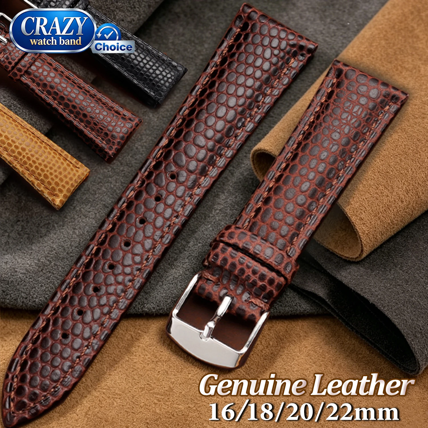 Correa de reloj de cuero de vaca de 16/18/20/22mm para Casio, correa de repuesto para Tissot, correa informal de negocios para hombre con diseño de patrón de lagarto