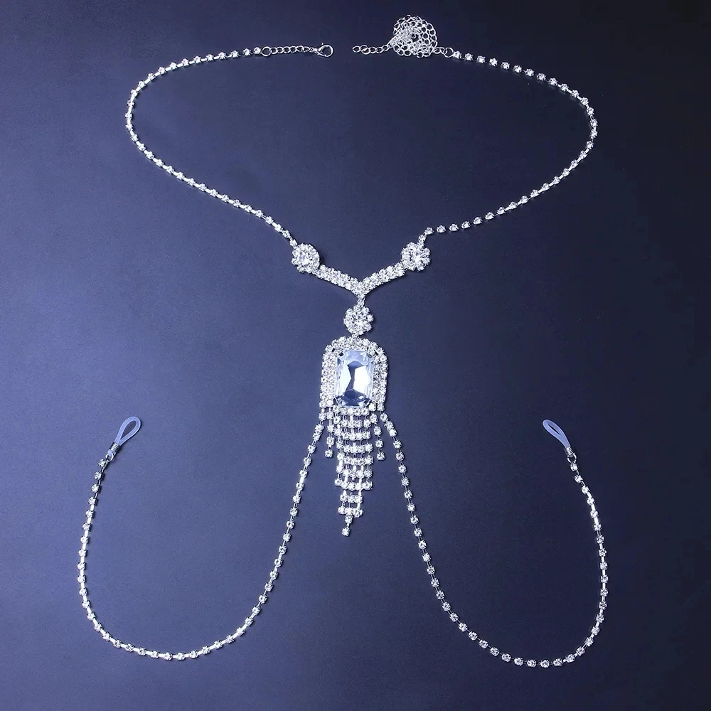 Stonefans Nipple Ring Bra Body Chain Harness Jewelry for Women Big Crystal Tassel Bra Necklace Chest Chain No Piercing Jewelry