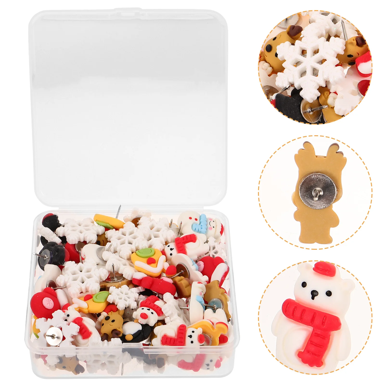 80Pcs Christmas Push Pins Thumb Tacks Resin Metal Decorative Bulletin Board Office School Photo Wall Supplies