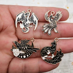 10pcs Dragon Phoenix Fox Charms for Jewelry Making Enamel Earring Phone Keychain Pendant Diy Accessories Alloy Metal Gold Plated