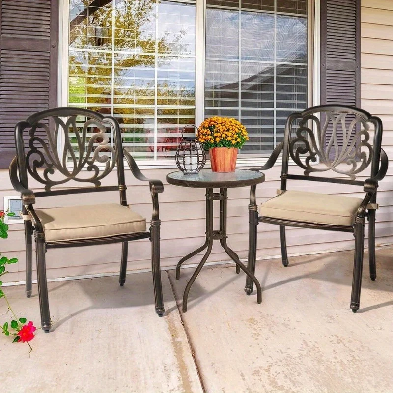 2-piece patio cast aluminum dining chair with outdoor garden armrests