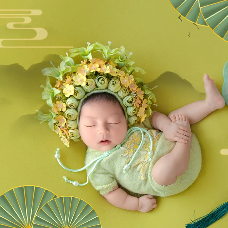 

❤️Newborn Photography Clothing Cute Flower Hat+Jumpsuit 2Pcs/set Baby Photo Prop Accessories Studio Infant Shoot Clothes Outfits