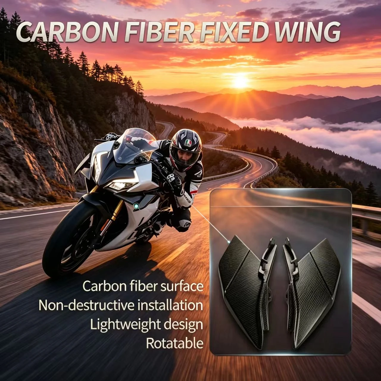 FOR CFMOTO450sr Rotatable carbon-fiber fixed-wing spoiler,motorcycle tuning rear wing,non-destructive brake linkage installation