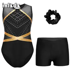 Kids Girls Ballet Dance Outfits Acrobatics Rhythmic Gymnastic Leotard with Shorts Set Figure Skating Bodysuit Jumpsuit Dancewear