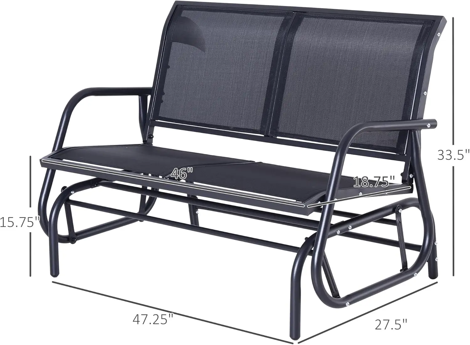 2 คนกลางแจ้งเครื่องร่อน Bench, Patio Double Swing โยกเก้าอี้ Loveseat w/ผงเคลือบเหล็กกรอบสําหรับ Backyard Garde