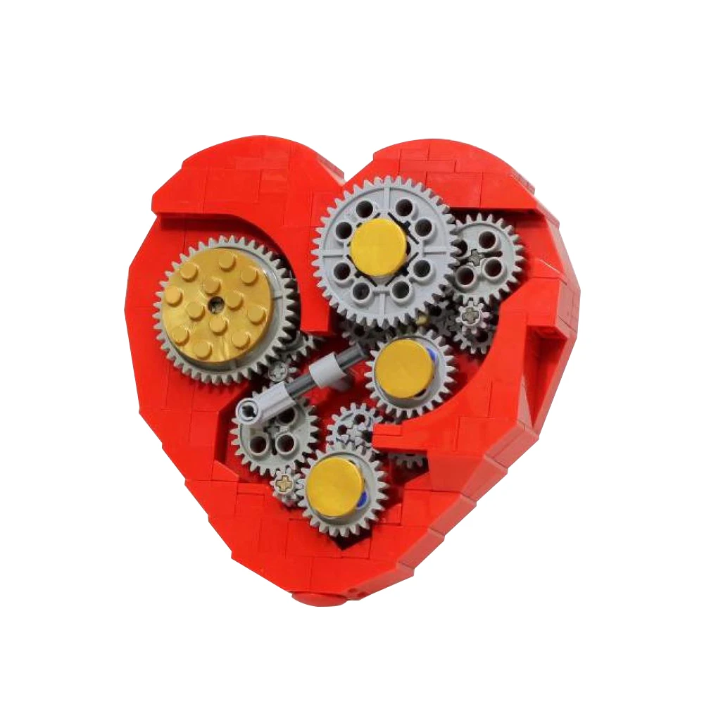 

MOC Clockwork Heart Building Block Model Ornament Valentines Day Present Building Block DIY Model Bricks Toy For Kid Gifts