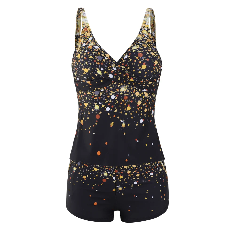 Damen Sexy Trägerloser Bikini Neckholder Tankini Flats Bademode Zweiteiler Beach Resort Einzigartiger Print Bademode S-6XL