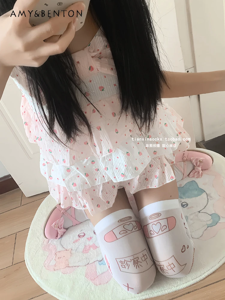 Summer New Cute Two-dimensional Animation Printed Stockings Japanese Water Color Knee Stockings Lolita Long Sock Kawaii Girl