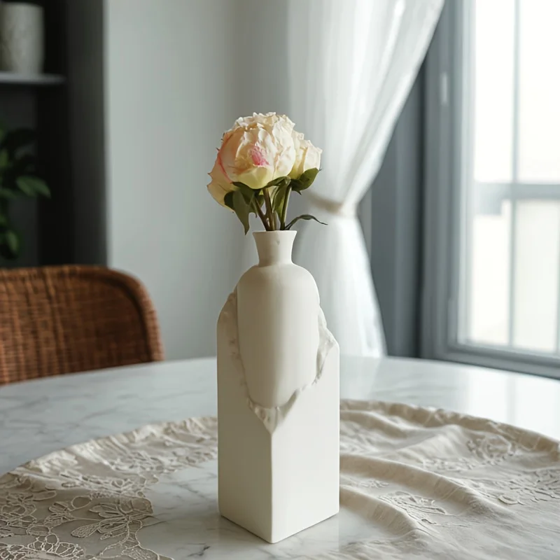 Creative White Embossed Ceramic Vase All-Season Use for Living Room Home Decor, Exhibition Room Display, Party Decor