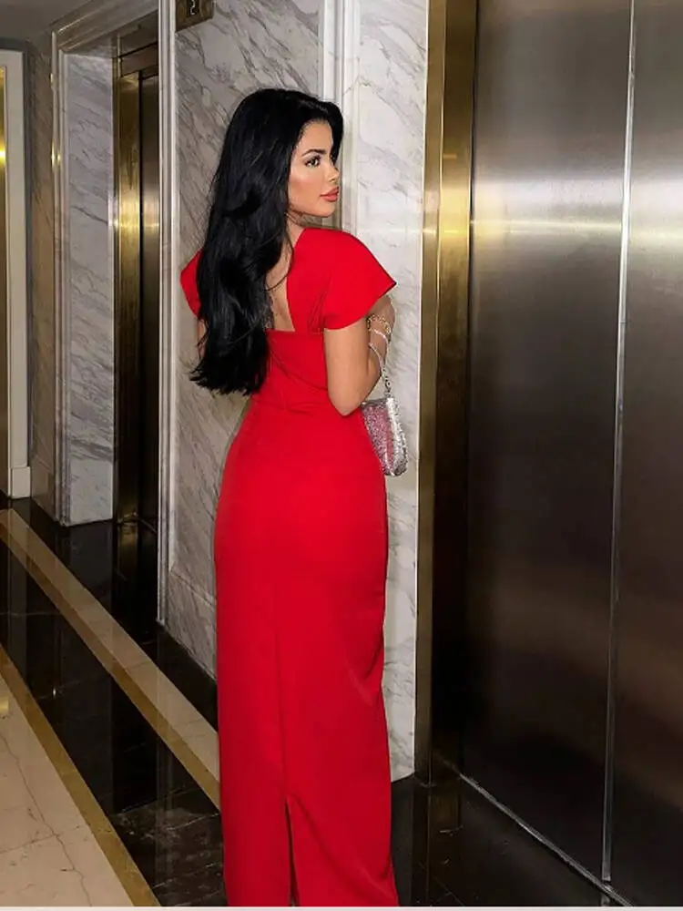 Nuevo vestido Bandage de diamantes con cuello cuadrado y manga corta para mujer, vestido largo hasta el suelo, vestido Maxi de fiesta de celebridades a la moda
