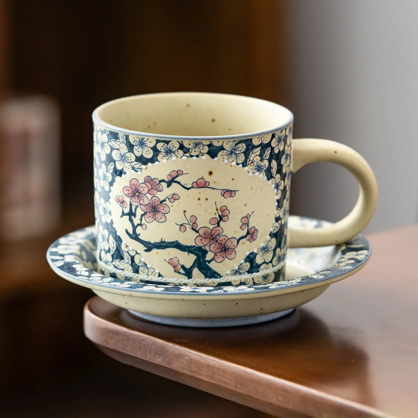 Flint Red Meilan Bamboo Chrysanthemum Ceramic Espresso Cup High-end Latte Cup Afternoon Tea Coaster Set Coffee Cup Tea Tableware