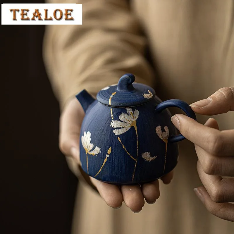 

150ml Handmade Klein Blue Coarse Pottery Teapot Hand Painted Flower Pot Tea Maker Kettle with Filter Cha Accessories Ornaments