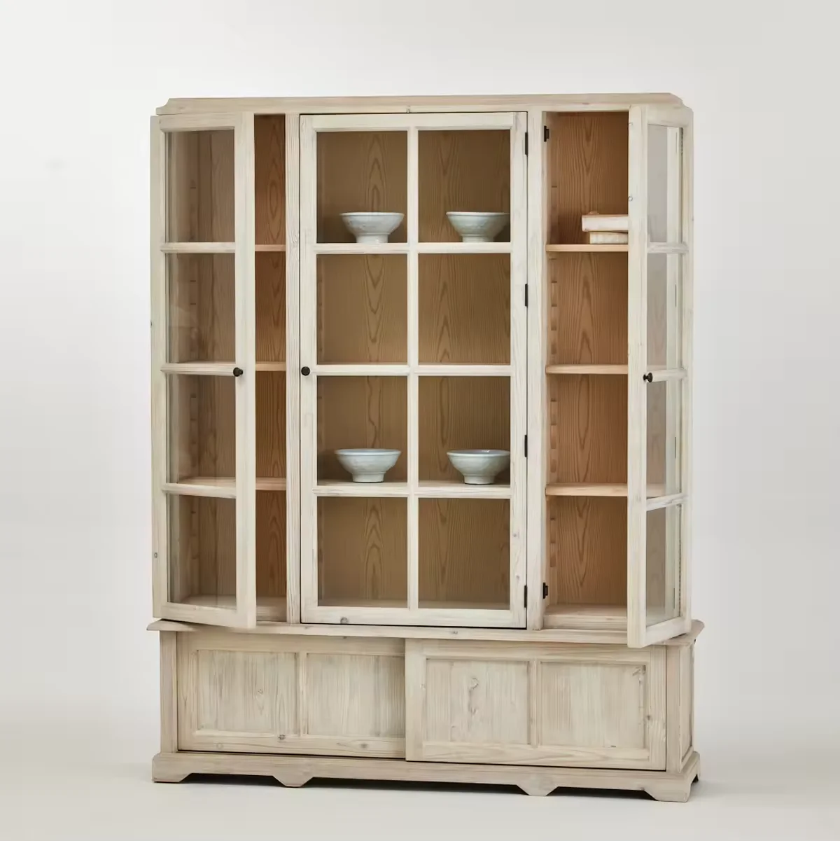 

Recycled Pine Glass Display Storage Cabinet for Living Room Dining Room Kitchen Hall