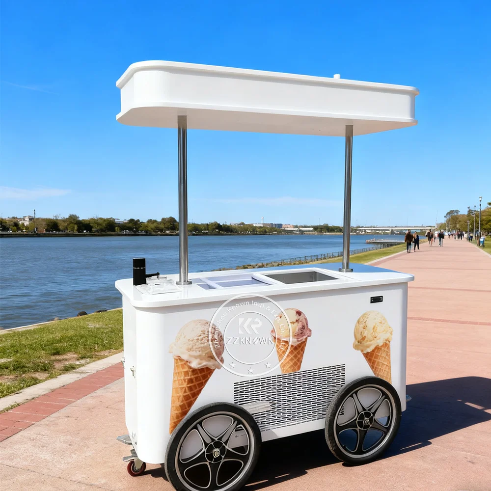 New Flower Vending Cart Ice Cream Display Case Gelato Ice Cream Cart Kiosk Street Food Cart Ice Cream Food Truck Push Cart