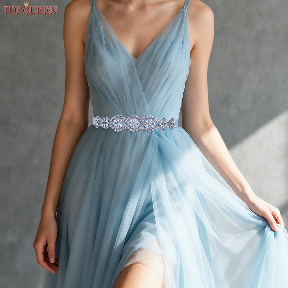 TOPQUEEN Bridal Wedding Wedding Women's Dress Rhinestone Waist Adornment Party Banquet Evening Gown Satin Ribbon Sash S301