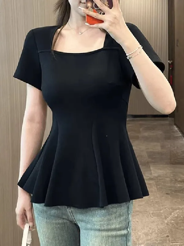 plus Size 300 Pounds Pure Desire Spicy Girl Square Collar Short Sleeve T-Shirt Women Summer Fat MM Belly Cover Slim Fish Tail...