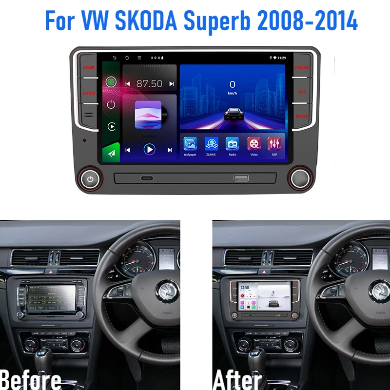 7'' For VW SKODA Superb 2008-2014 Car Radio Camera Navi BT Android 15 Auto FM Google Map GPS 4G SIM Head Unit Reversing Image