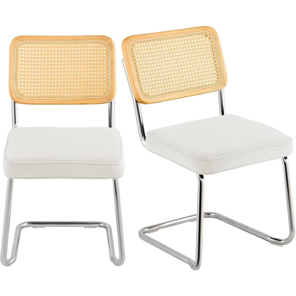 

Rattan Chairs Set of 2, Mid Century Modern Dining Chair, Upholstered Velvet Accent Chair with Rattan Back, Retro Kitchen C
