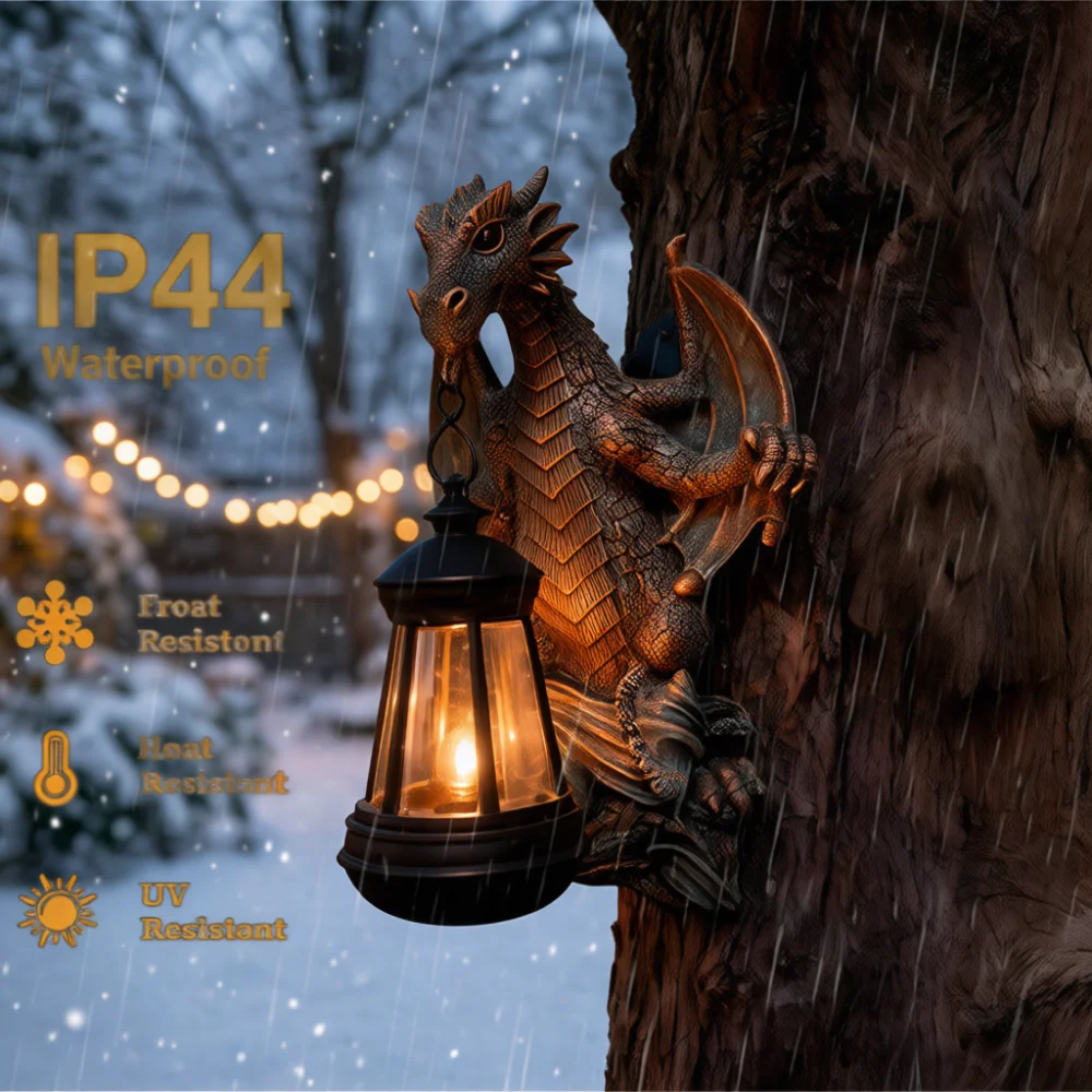 Solar Animal Hanging Lamp Resin Dragon Sculpture Outdoor Garden Fence Decoration Landscape Lighting Path Wall Figurine