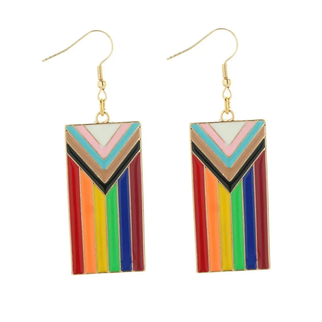 1 Pair Ethnic Style Rectangular Charms Rainbow Striped Earring Personalized Earrings Female Instagram Fashion