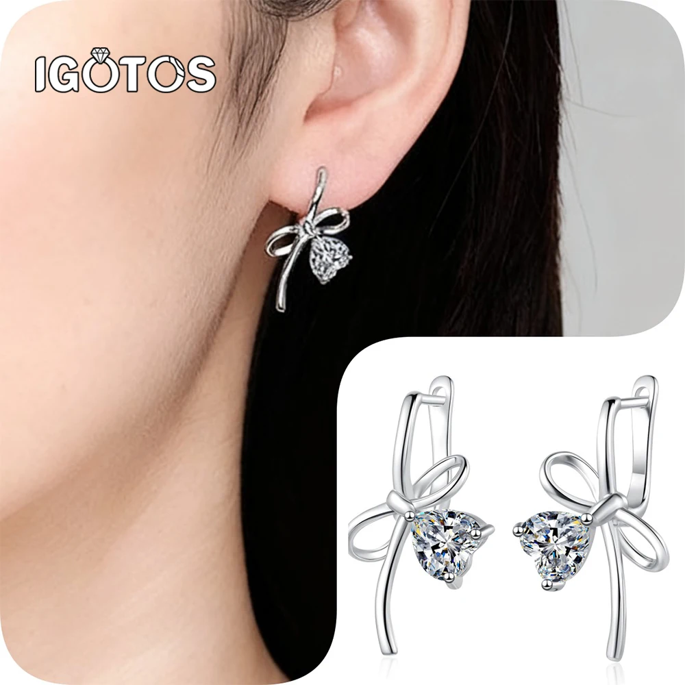 

Серьги с настоящим муассанитом и бриллиантами цвета D, стерлинговое серебро 925 пробы, 1 карат, серьги с муассанитом в форме сердца в форме банта, серьги с муассанитом для женщин