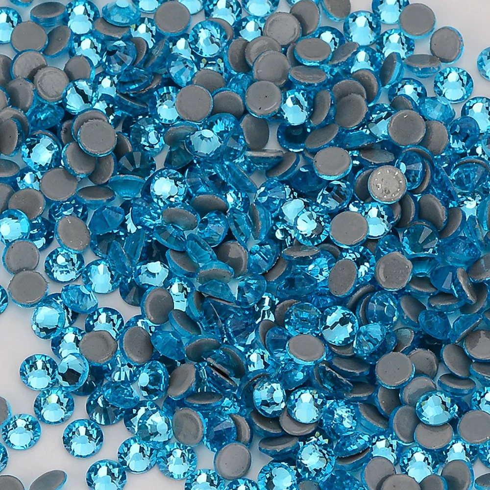 SS6-SS30 Aquamarine Glass Hotfix Rhinestone Flatback Crystals Stones Hot Fix Strass Iron-on Diamond Clothing DIY Accessories