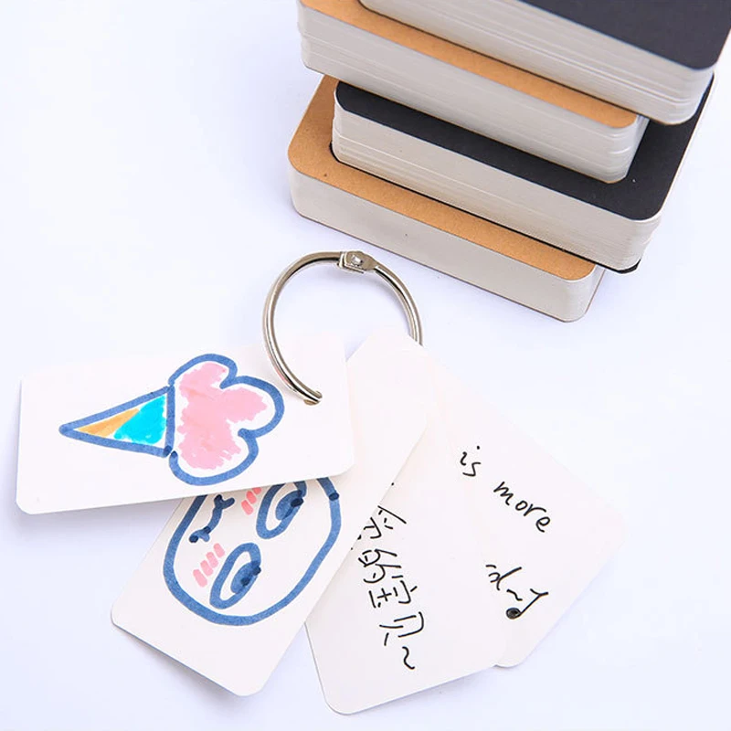 100pcs/box Handwritten Card Notepads Cowhide Color Word Card Kawaii Memo Pad Blank Kraft Paper Cute Ring Buckle Letter Card4x7cm