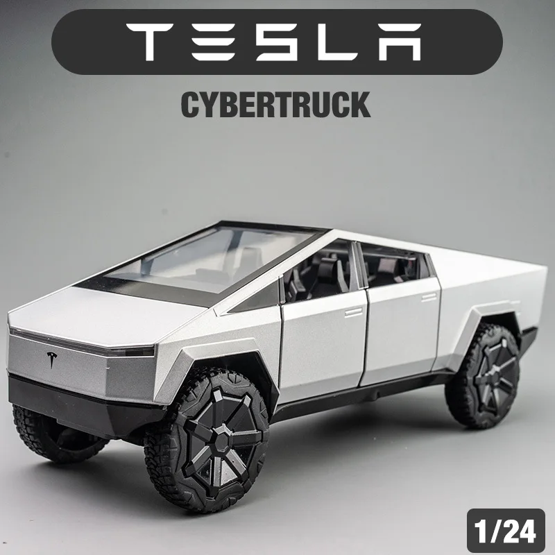 

1:24 Tesla Cybertruck пикап, литые игрушечные автомобили из сплава, металлическая Игрушечная модель автомобиля со звуком и светом, коллекция для детей