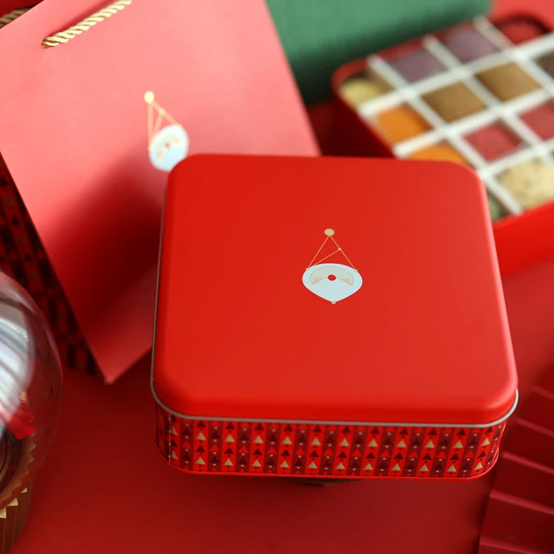 Large Square Christmas Cookies Tin Box With Lid Metal Candy Chocolate Case Home Empty Organizer Coffee Sugar Tea Container