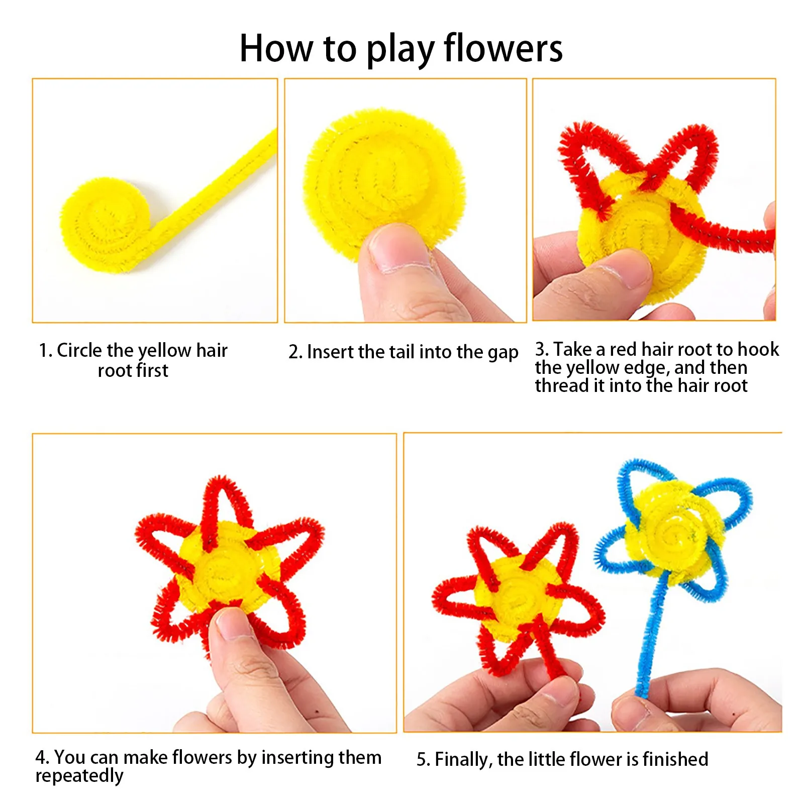 Bâton de fleurs en peluche torsadé à la main, Pots de fleurs pour enfants de la maternelle, bricolage de jouets artisanaux de fleurs, Kit de Puzzle fait à la main, bâton torsadé, racine de cheveux