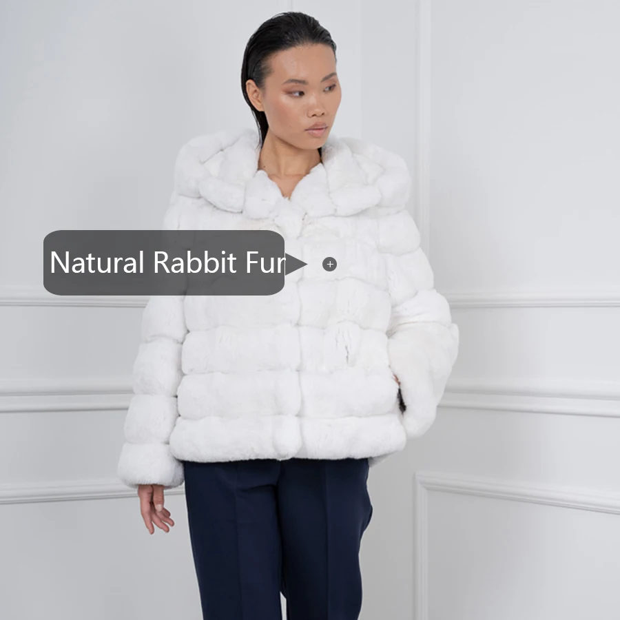 Real Fur Coat White Chinchilla Rex Rabbit Fur Jackets With Hood Short Natural Rabbit Fur Coat Women's Winter Jackets