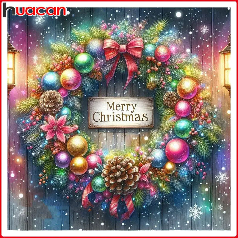 HUACAN 5D Christmas Wreath Diamond Painting New Collection 2025 Home Decor Full Square Round Mosaic Handmade Gift