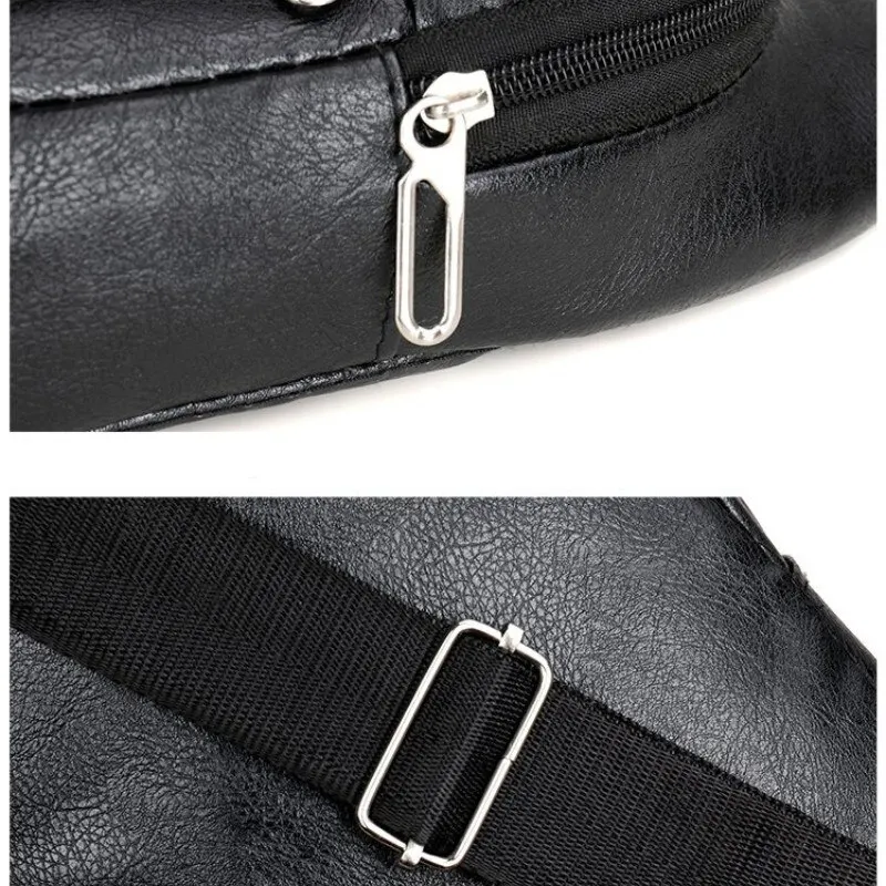 Black PU Material Simple Retro Fashion Men Crossbody Bag Sling Bag