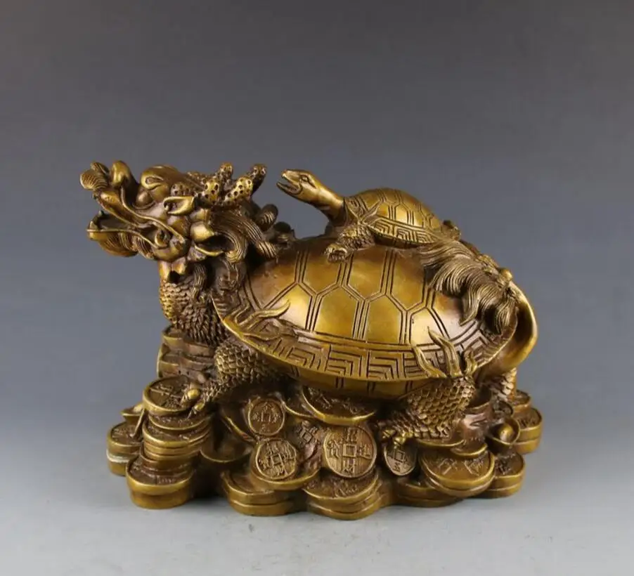 

Copper Statue Pure brass dragon head turtle mother and son dragon turtle ornaments home decoration crafts