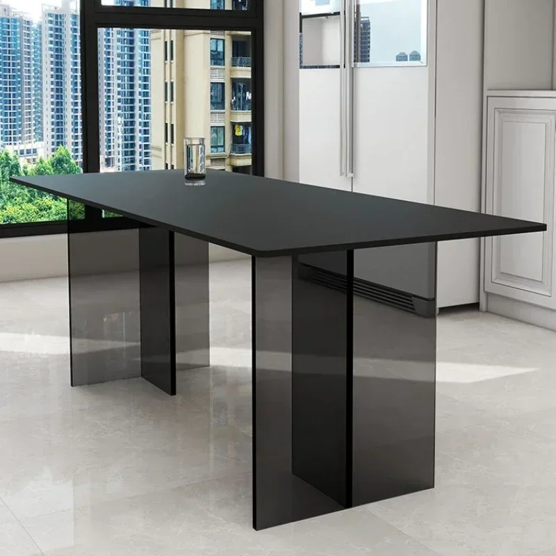 Black Stone Plate Acrylic Suspension Kitchen Island Dining Table and Chair Minimalist Style Home Small Apartment Dining Table