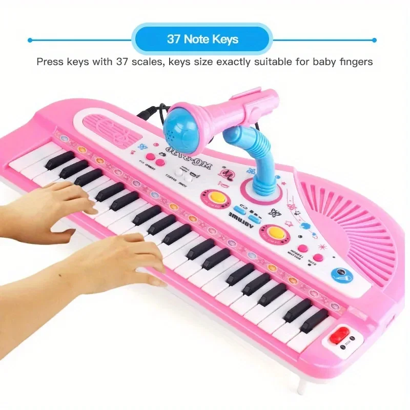 Piano musical infantil com teclado eletrônico de 37 teclas, piano para crianças com microfone, instrumento musical, brinquedos educativos para meninos e meninas