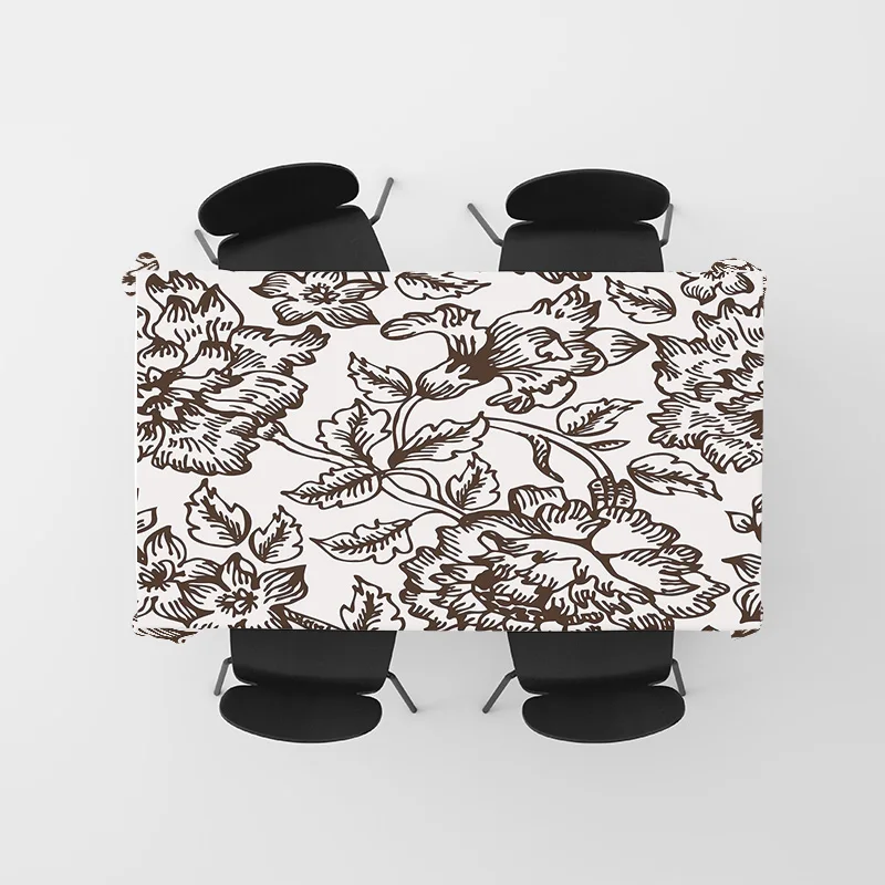 مفرش المائدة خمر الأزهار أسود أبيض مطبوعة القطن الكتان المطبخ الديكور ديكور المنزل الطعام غطاء قابل للتعديل #5