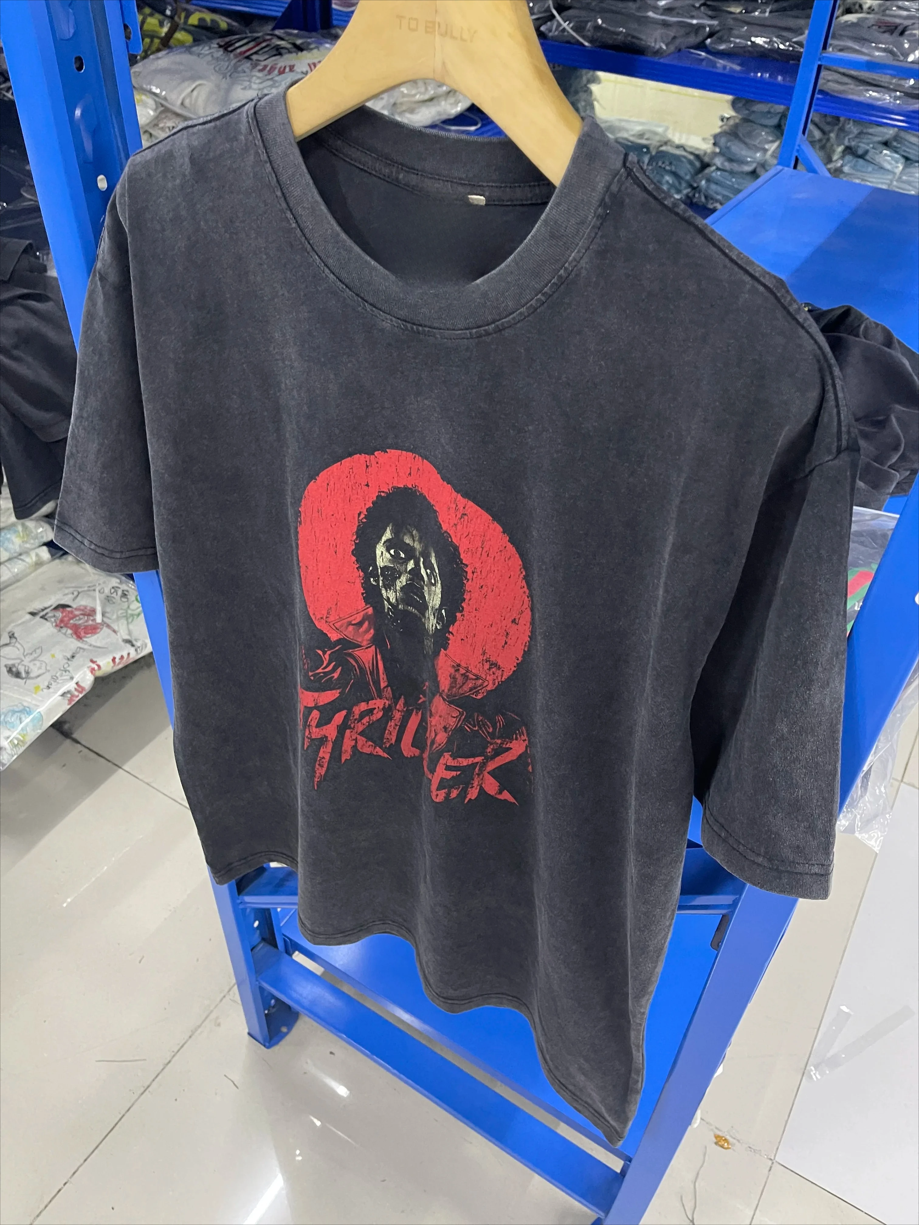Vintage Summer Rock Washed Pure Cotton MJ Portrait Printed High Street Casual Loose Oversized Trendy T-shirt For Men Tops